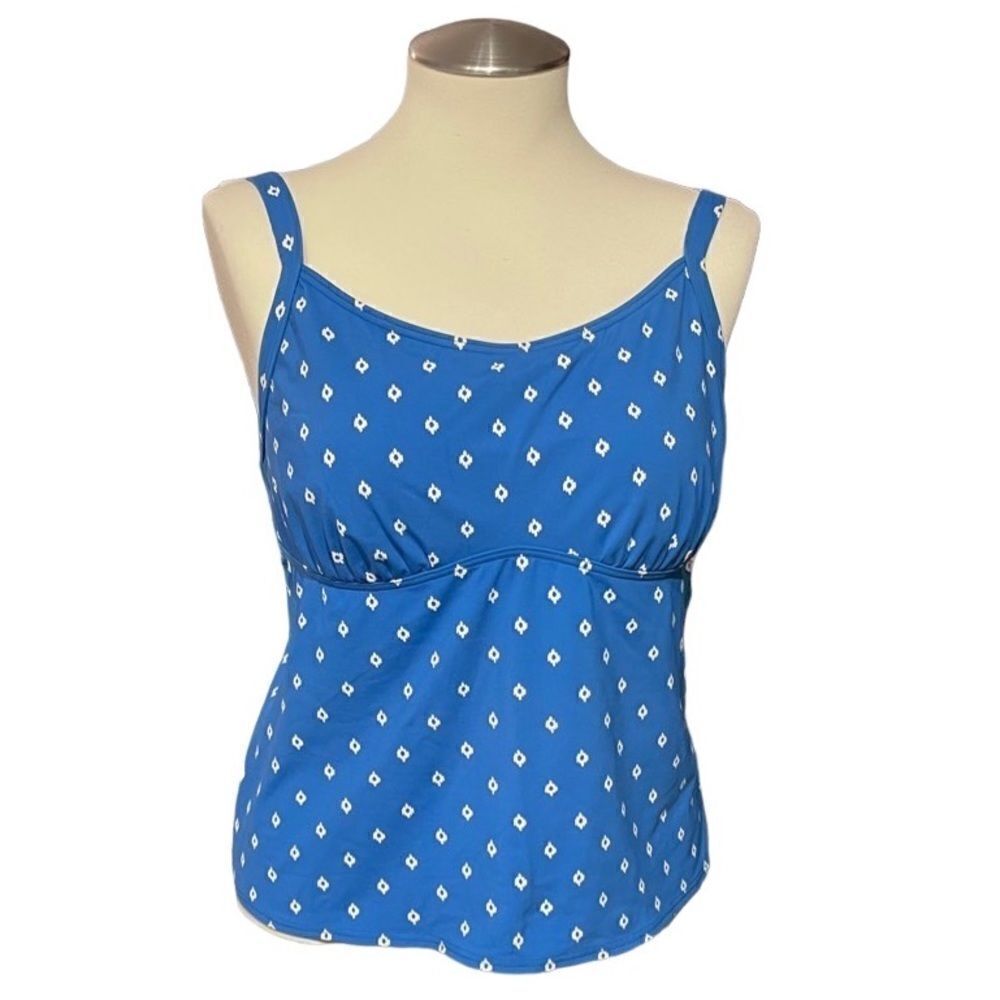 Lands End Floral Tankini Tie Back Size 18D Blue White